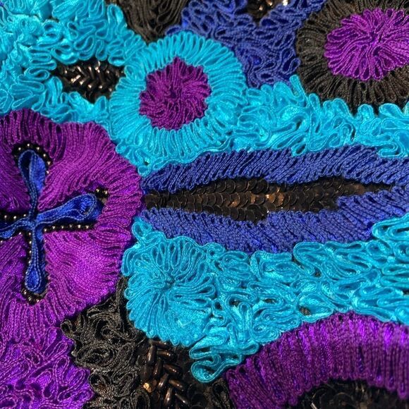 Vtg Rear Life & Style fashions Inc. 100% Pure Silk Ribbon Beaded Sequin Jacket M - Picture 8 of 13